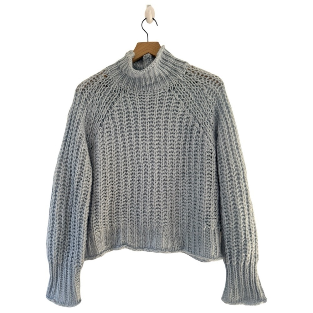 Wooden Ships Light Blue Chunky Knit Cropped Turtleneck Sweater S / Medium